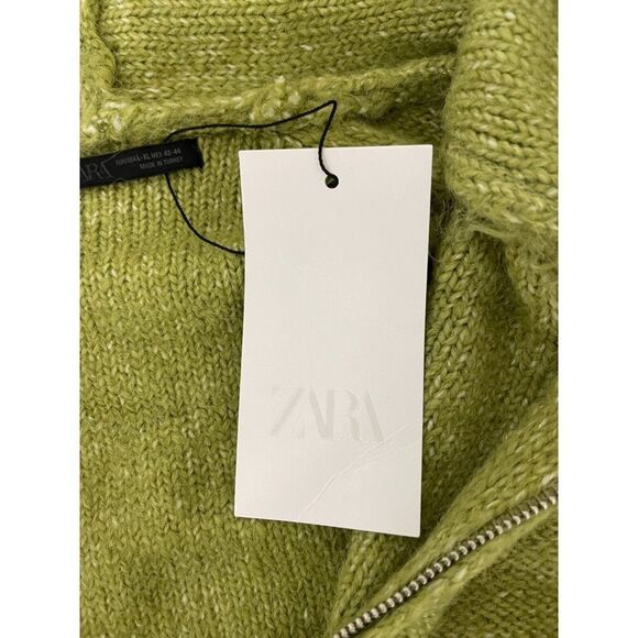 Zara Mens Sweater Size L-XL Green Knit Hooded Full Zip Cardigan 3166/404 NWT - Picture 9 of 16